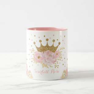 Girly Blush Pink Gold Crown Royal Princess Two-Tone Coffee Mug