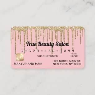 Girly Blush Pink Gold Glitter Drips Credit Business Card