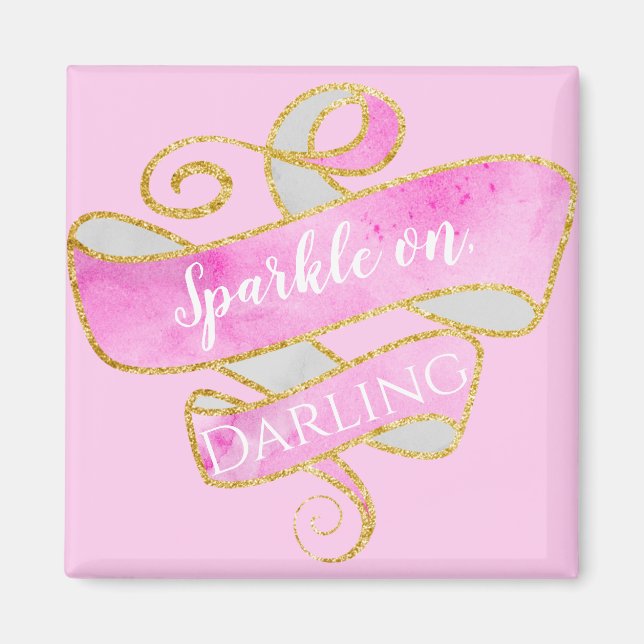 Girly Blush Pink Gold Glitter Sparkle On, Darling Magnet (Front)