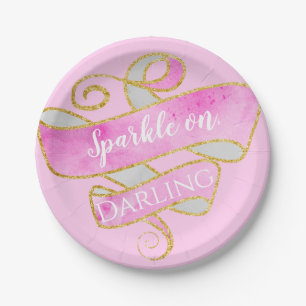Girly Blush Pink Gold Glitter Sparkle On, Darling Paper Plate