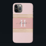 Girly Blush Pink Gold Monogram Stripe Case-Mate iPhone Case<br><div class="desc">Protect your phone wiht this personalised girly Iphone 11 case. It has grey text and a white monogram initial on a beautiful blush pink background. Customise the Iphone cover with the name and initial of your choice to make someone feel extra special. Makes a fun gift for birthdays or for...</div>