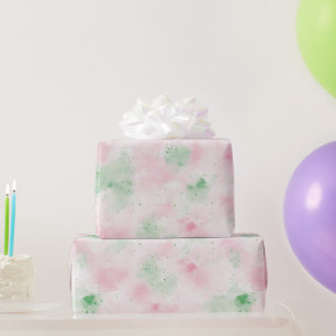 Girly Blush Pink Green Abstract Birthday Wrapping Paper