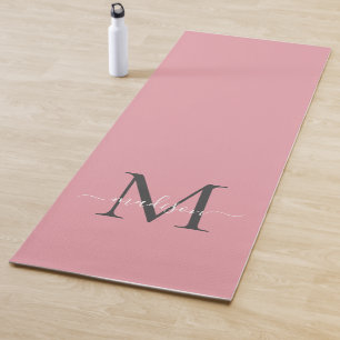 Girly Blush Pink Grey Monogram Elegant Script Yoga Mat