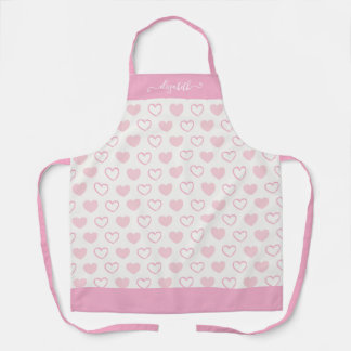 Girly Blush Pink Heart Pattern Feminine Script Apron