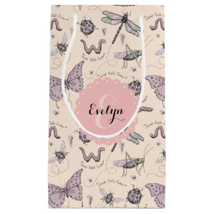 Girly Blush Pink Insects Butterfly Ladybug Small Gift Bag