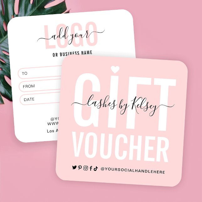 Girly Blush Pink Lash Salon Logo Gift Certificate (Feminine blush pink gift certificate with space for your logo)
