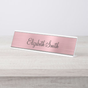 Girly Blush Pink Metallic Desk Name Plate