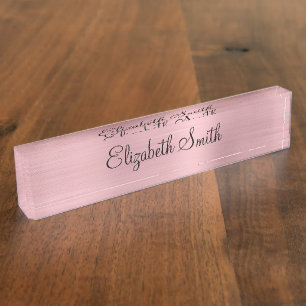 Girly Blush Pink Metallic Nameplate