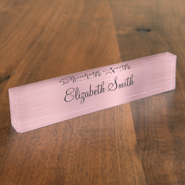 Girly Blush Pink Metallic Nameplate (Side)