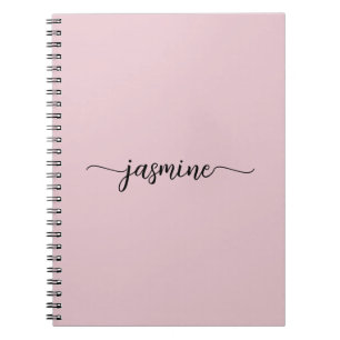 Girly Blush Pink Modern Script Monogram Name Notebook