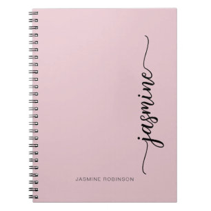 Girly Blush Pink Modern Script Monogram Name  Notebook
