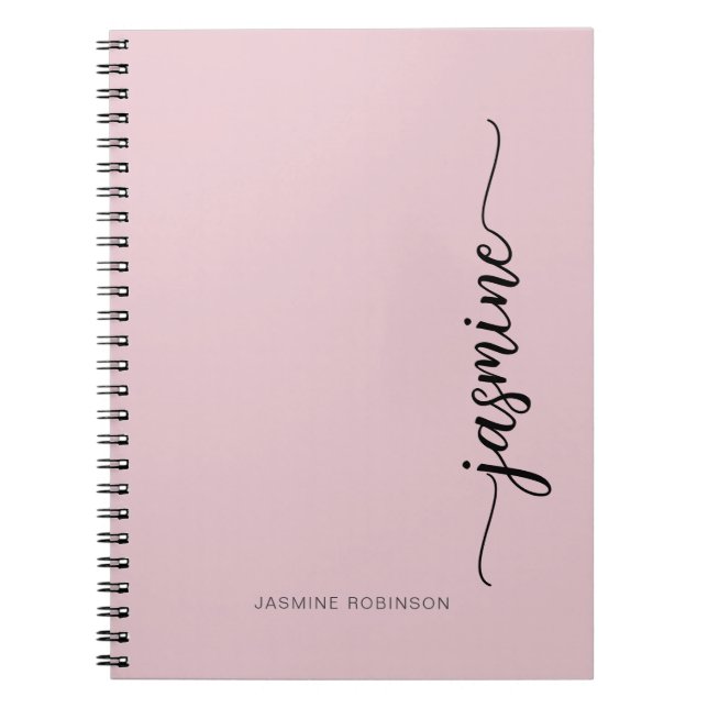 Girly Blush Pink Modern Script Monogram Name  Notebook (Front)