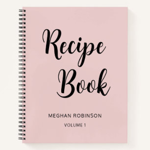 Girly Blush Pink Monogram Cookbook Recipe Notebook