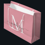 Girly Blush Pink Monogram Grey Elegant Script Name Large Gift Bag<br><div class="desc">Elegant Monogram Blush Pink Elegant Grey Script Name Large Gift Bag</div>