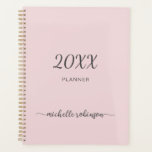 Girly Blush Pink Monogram Name Script 2023 Planner<br><div class="desc">Minimalist Simple Girly Feminine Clean Blush Pink Monogram Name Signature Script Custom Personalised 2023 or any year Planner. This design featuring your first name in a pretty hand lettered style swash tail font signature typography (or calligraphy) on dusty pink or light pastel blush pink background. These are easy to customise...</div>