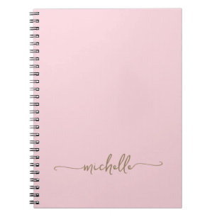 Girly Blush Pink Monogram Name Script Signature Notebook