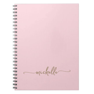 Girly Blush Pink Monogram Name Script Signature Notebook