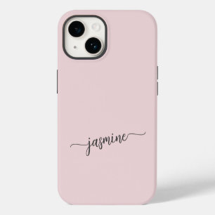 Girly Blush Pink Monogram Name Signature Script C iPhone 14 Case
