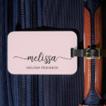Girly Blush Pink Monogram Name Signature Script  Luggage Tag<br><div class="desc">Girly Feminine Minimalist Simple Clean Blush Pink Monogram Name Signature Script Custom Personalised Luggage Bag Tag. This design featuring your first name in a pretty hand lettered style swash tail calligraphy font signature (or typography) and full name on dusty pink or light pastel blush pink background. These are easy to...</div>