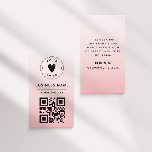 Girly Blush Pink Ombre Logo & QR Code Feminine Business Card