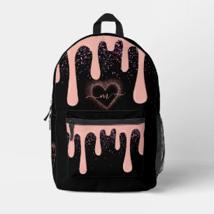 Girly Blush Pink Paint Drip Glitter Monogrammed  Printed Backpack
