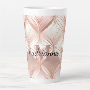 Girly Blush Pink Rose Gold Abstract Monogram Latte Mug