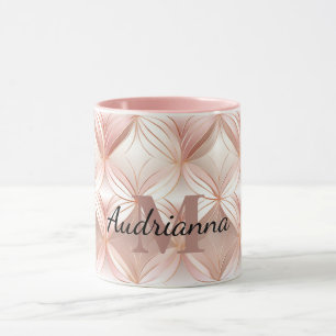Girly Blush Pink Rose Gold Abstract Monogram Mug
