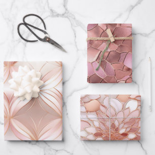 Girly Blush Pink Rose Gold Abstract  Wrapping Paper Sheet