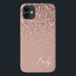 Girly Blush Pink Rose Gold Glitter Monogram Case-Mate iPhone Case<br><div class="desc">Girly Rose Gold - Blush Pink Faux Sparkle and Dripping Glitter Brushed Metal Monogram Name and Initial Phone. This makes the perfect sweet 16 birthday,  wedding,  bridal shower,  anniversary,  baby shower or bachelorette party gift for someone that loves glam luxury and chic styles.</div>