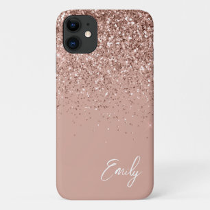 Girly Blush Pink Rose Gold Glitter Monogram Case-Mate iPhone Case