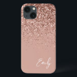 Girly Blush Pink Rose Gold Glitter Monogram  iPhone 13 Case<br><div class="desc">Girly Rose Gold - Blush Pink Faux Sparkle and Dripping Glitter Brushed Metal Monogram Name and Initial Phone. This makes the perfect sweet 16 birthday,  wedding,  bridal shower,  anniversary,  baby shower or bachelorette party gift for someone that loves glam luxury and chic styles.</div>
