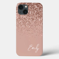 Girly Blush Pink Rose Gold Glitter Monogram 