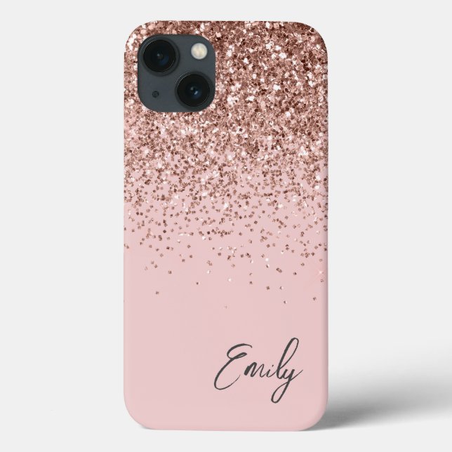 Girly Blush Pink Rose Gold Glitter Monogram Case-Mate iPhone Case (Back)