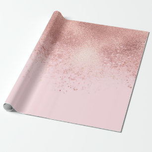 Girly Blush Pink Rose Gold Sprayed Confetti Ombre Wrapping Paper