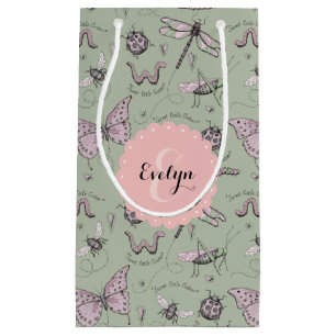Girly Blush Pink & Sage Sweet Little Critter Name Small Gift Bag