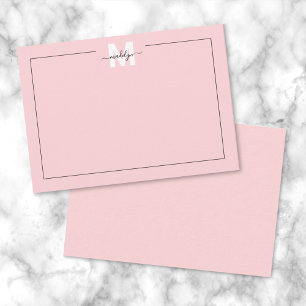 Girly Blush Pink Script  Calligraphy Name Monogram Card
