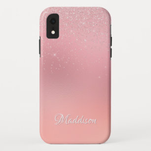Girly Blush Pink Silver Glitter Personalised Name Case-Mate iPhone Case