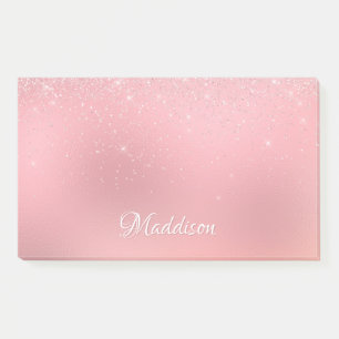 Girly Blush Pink Silver Glitter Personalised Name Post-it Notes