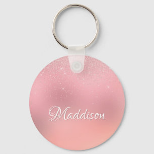 Girly Blush Pink Silver Glitter Personalized Name Key Ring