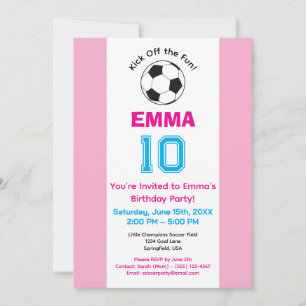 Girly Blush Pink Soccer Birthday Party Invitation