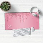 Girly Blush Pink Sparkle Glitter Drips Monogram Desk Mat<br><div class="desc">Girly Blush Pink Sparkle Glitter Drips Monogram Mouse Pad Desk Mat with our trendy faux glitter drips in blush pink/rose gold on a sweet pink background. Please contact us at cedarandstring@gmail.com if you need assistance with the design or matching products.</div>