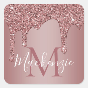 Girly Blush Pink Sparkle Glitter Drips Square Sticker