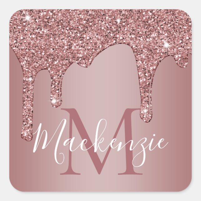 Girly Blush Pink Sparkle Glitter Drips Square Sticker (Front)