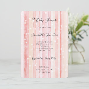Girly Blush Pink Stripes White Dots Baby Shower Invitation