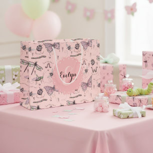 Girly Blush Pink Sweet Little Critter Monogram Large Gift Bag