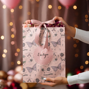 Girly Blush Pink Sweet Little Critter Monogram Medium Gift Bag
