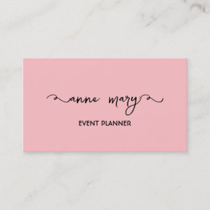 Girly Blush Pink Trendy Calligraphy Event Planner Business Card