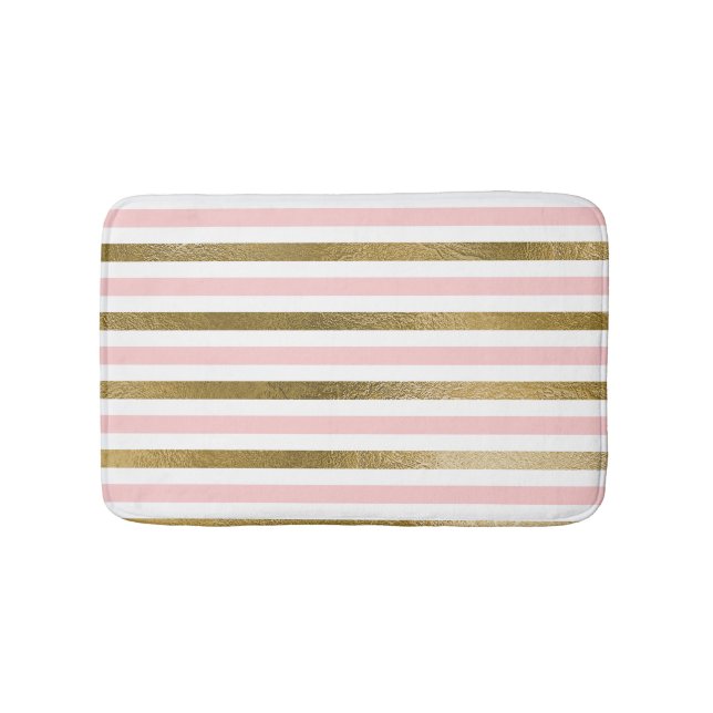 Girly Blush Pink, White and Gold Foil Pattern Bath Mat (Front)