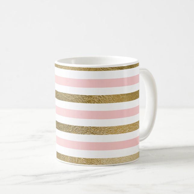 Girly Blush Pink, White and Gold Foil Pattern Coffee Mug (Front Right)
