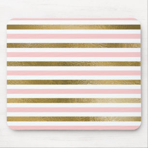 Girly Blush Pink, White and Gold Foil Pattern Mouse Pad